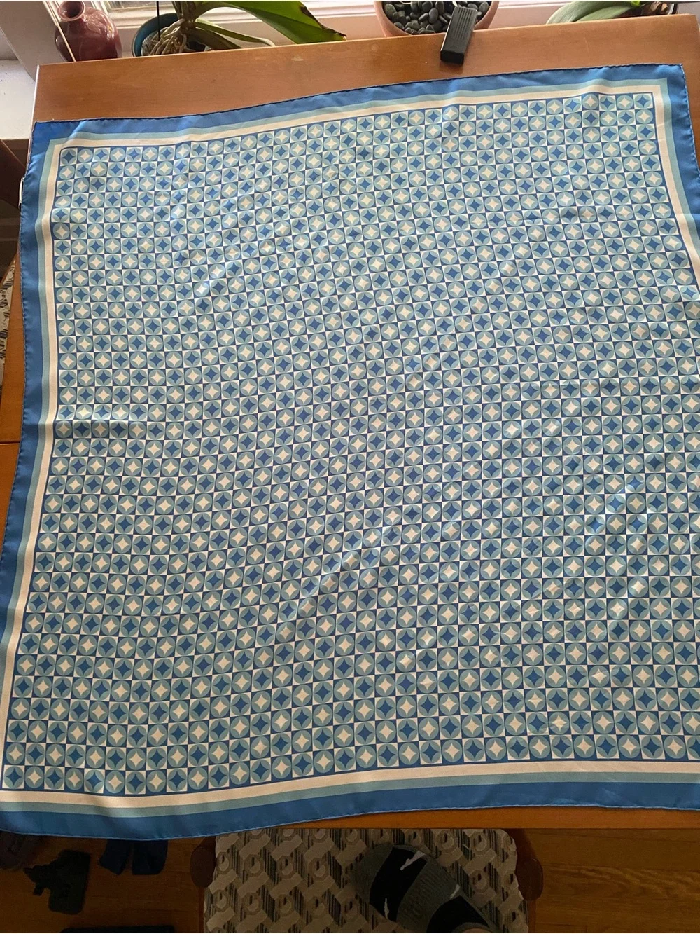 Gorgeous Geometric Blue Silk Scarf